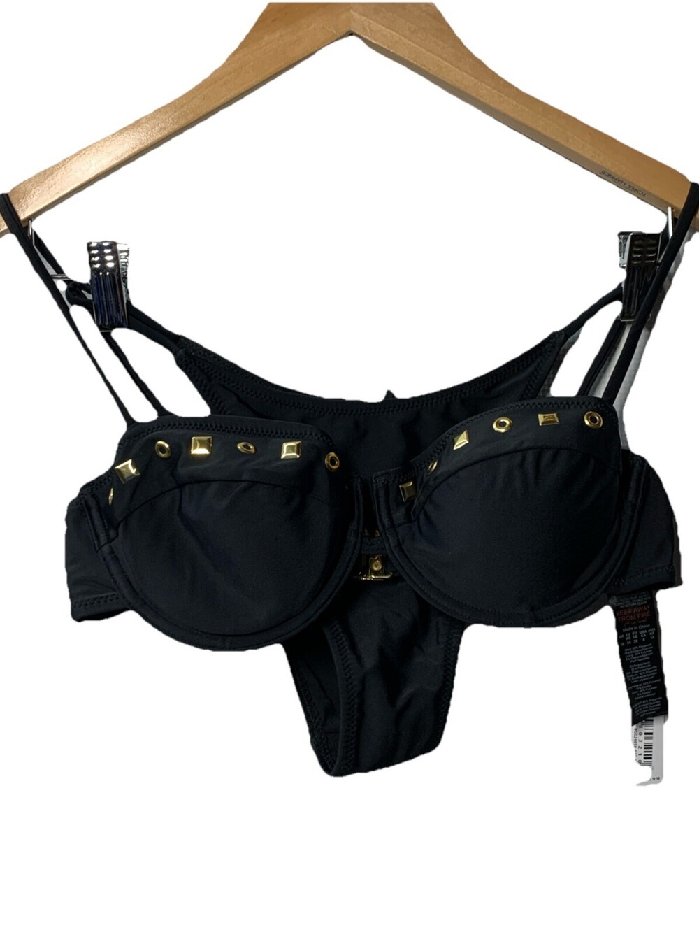 Nasty Gal Ring Studded Underwire Beach Three- piece Bikini Set Black Size 6
